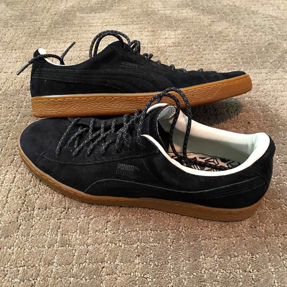 Puma Basket Shoes - Size 10.5 - Black/White/Gum Rubber (Like New)
